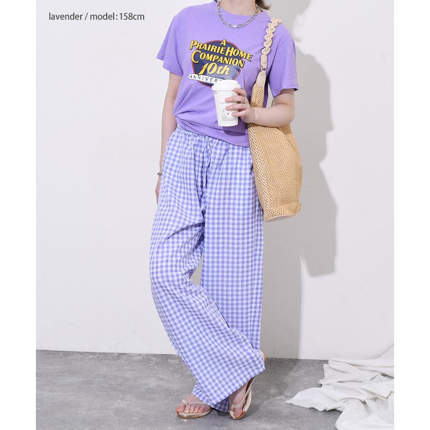 ワイドパンツ レディース 丈長め 春 夏 ギンガムチェック ハイウエスト