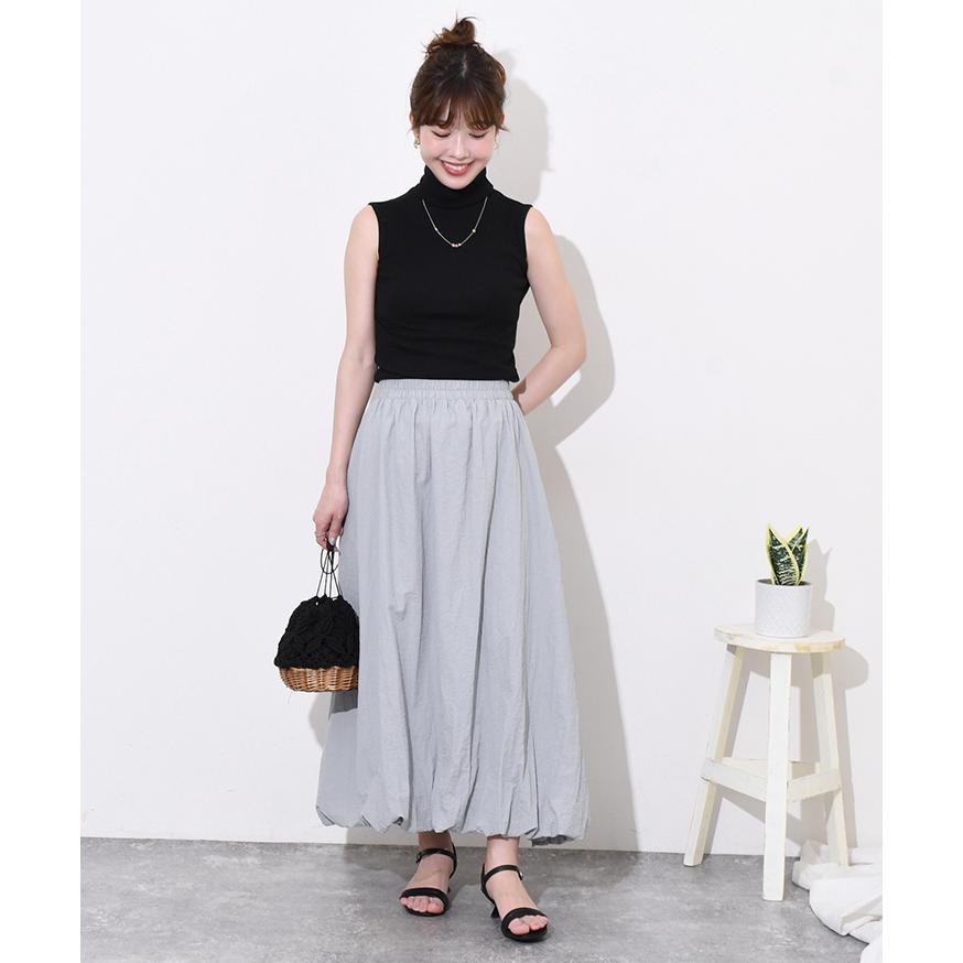 バルーンスカート レディース ロング丈 黒 白 フレア Aライン 韓国