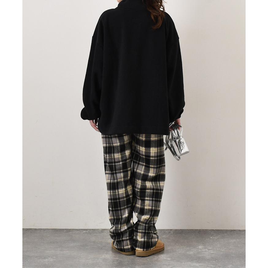 ワイドパンツ レディース チェック柄 裏ボア フリース 薄手 秋 冬