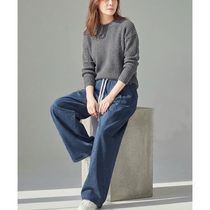 WHIZ 2003ss コムデニムパンツ 薄手デニム シャンブレーっぽい デニムパンツ レディース ワイド ウエストゴム ストレッチ 薄手