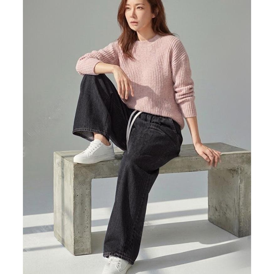 デニムパンツ レディース ワイド ウエストゴム ストレッチ 薄手