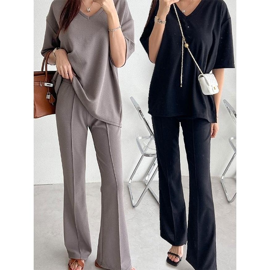 セットアップ レディース 春 夏 半袖 カットソー Tシャツ フレア