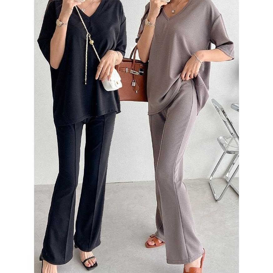 セットアップ レディース 春 夏 半袖 カットソー Tシャツ フレア