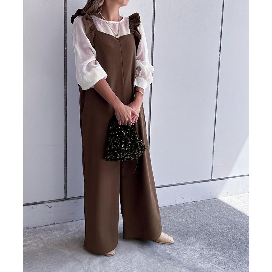 オールインワン レディース サロペット ワイドパンツ ロング丈