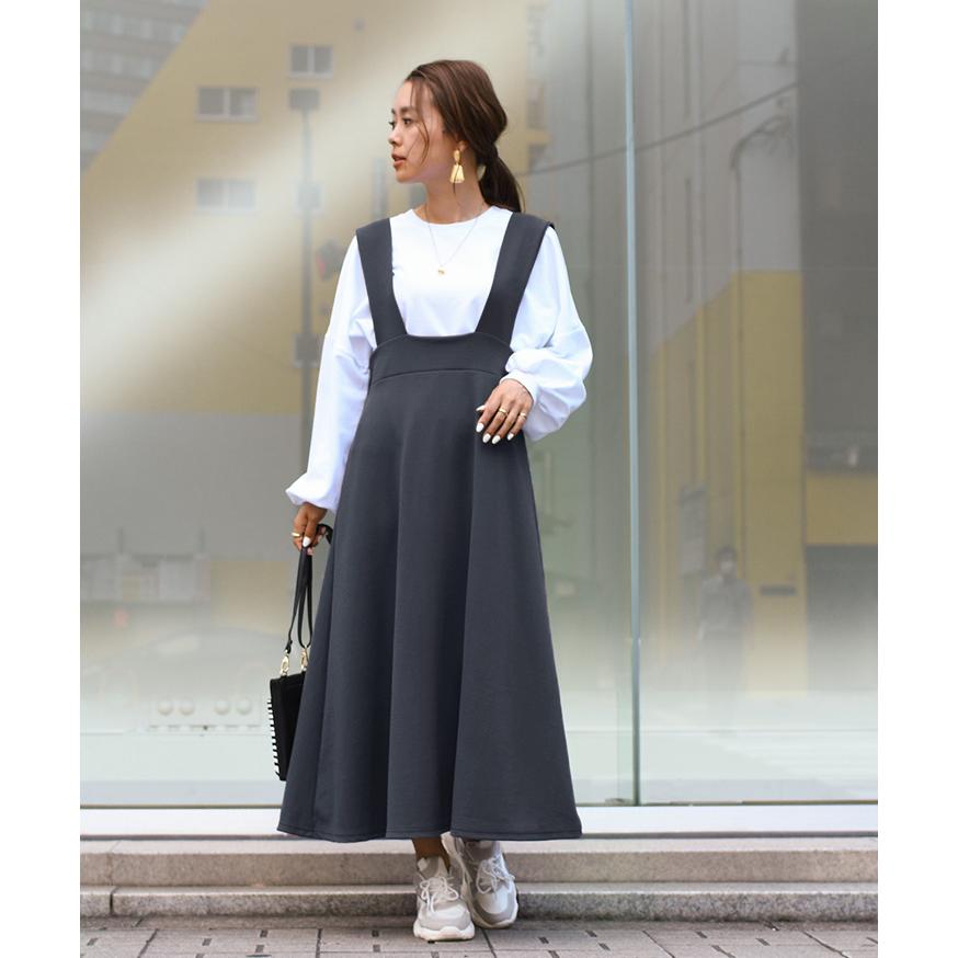 ジャンパースカート ワンピース レディース 秋 ノースリーブ ロング丈