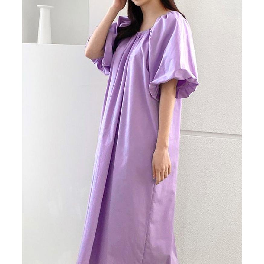 美品♡ババグーリ コットン オーバーサイズフレアワンピース 身幅ゆったり M 紫 ワンピース レディース 40代 きれいめ 夏 春 半袖 ボリューム 袖
