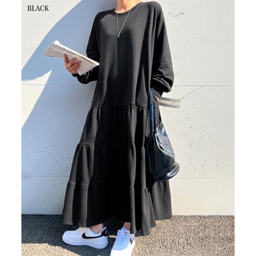 ワンピース レディース 春 秋 長袖 マキシ ロング ティアード