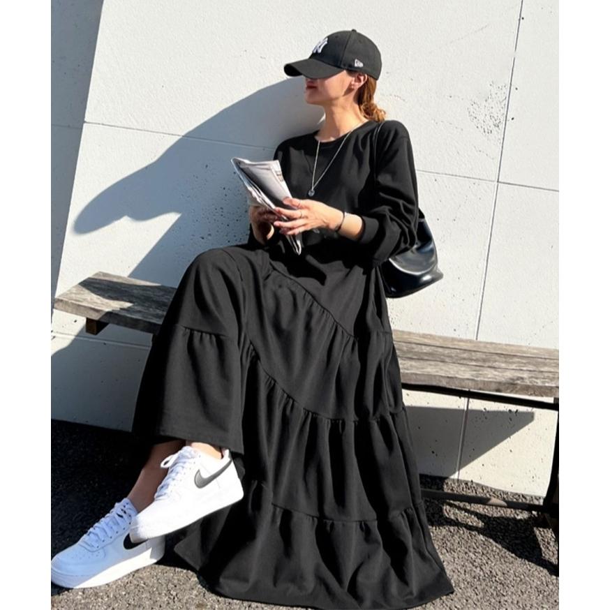 ワンピース レディース 春 秋 長袖 マキシ ロング ティアード