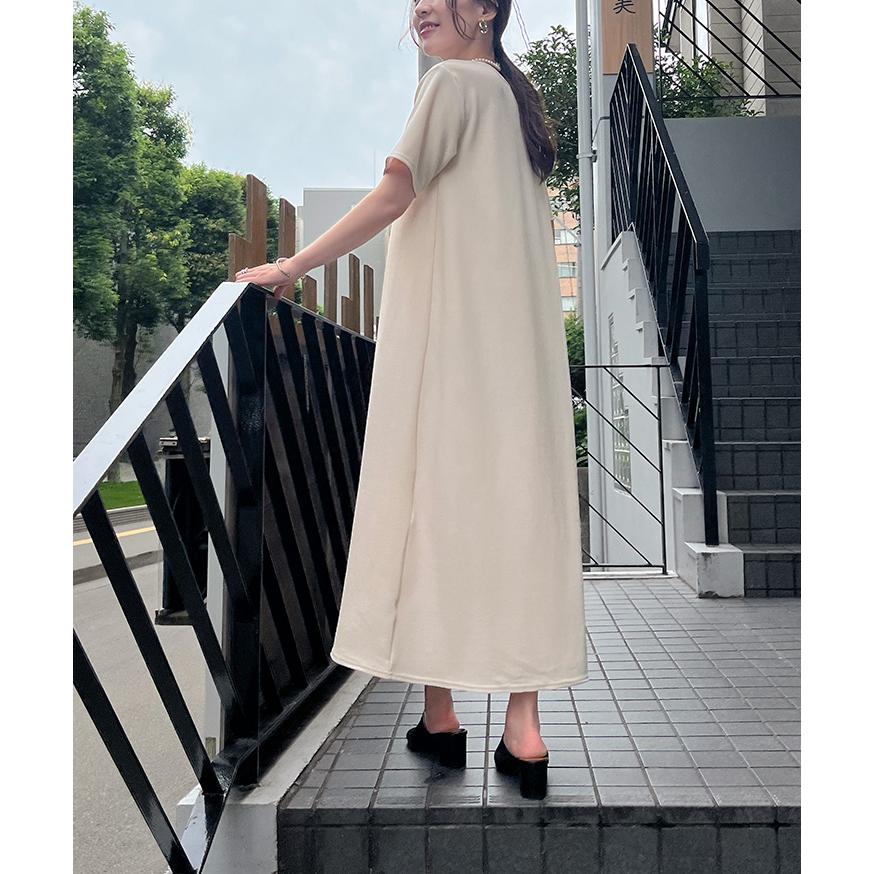 ワンピース レディース 半袖 夏 ロング エンボス フレア シンプル 速乾