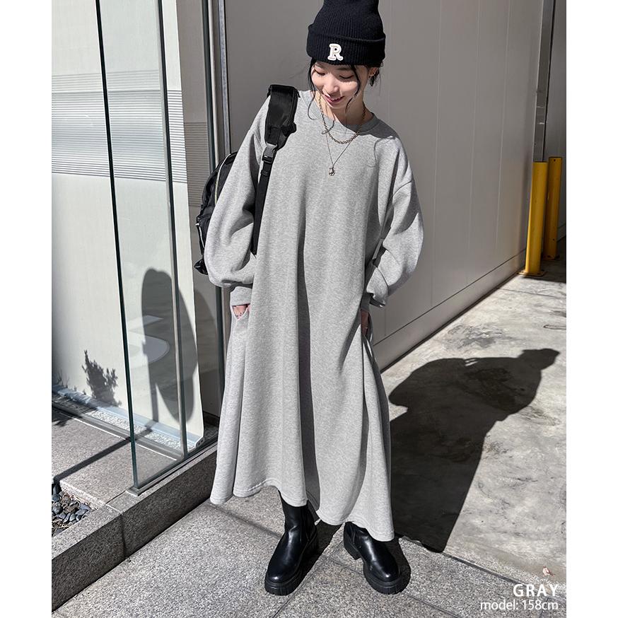 ワンピース レディース 長袖 裏起毛 スウェッ ト 秋 冬 ロング 膝下