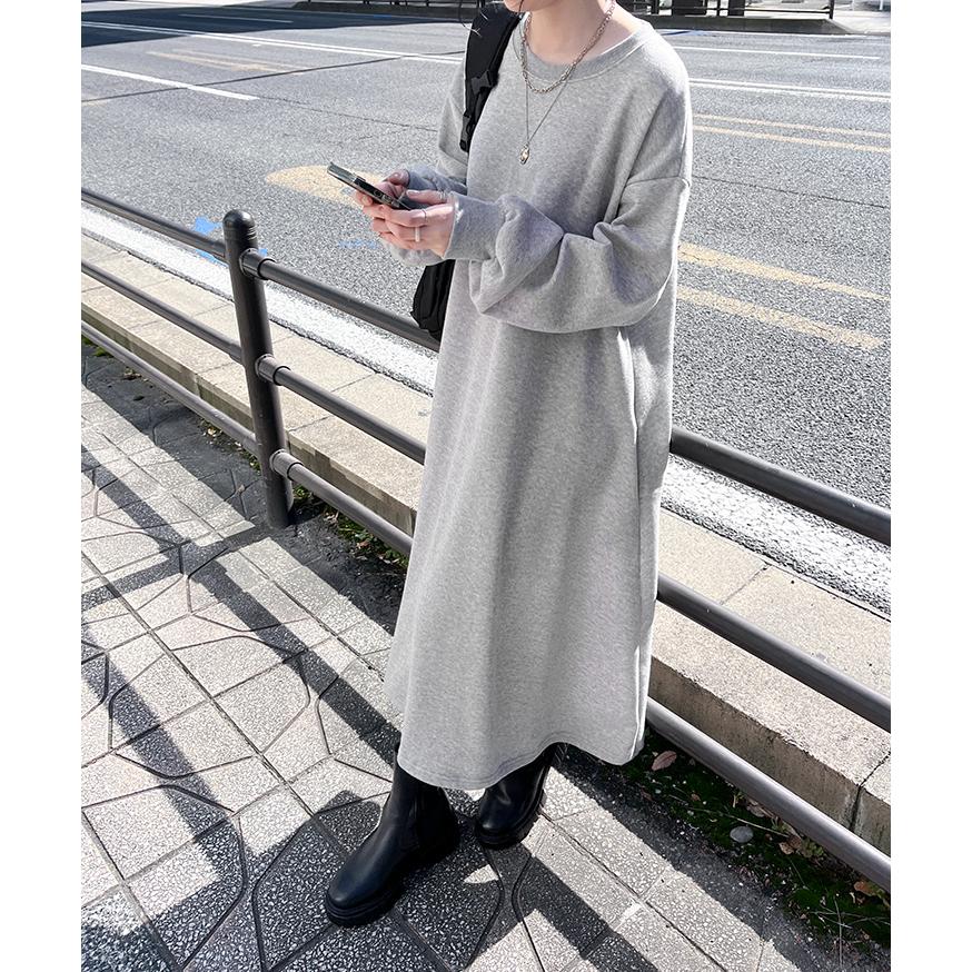 ワンピース レディース 長袖 裏起毛 スウェッ ト 秋 冬 ロング 膝下