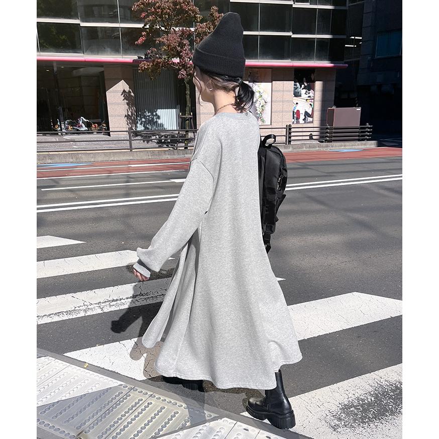 ワンピース レディース 長袖 裏起毛 スウェッ ト 秋 冬 ロング 膝下