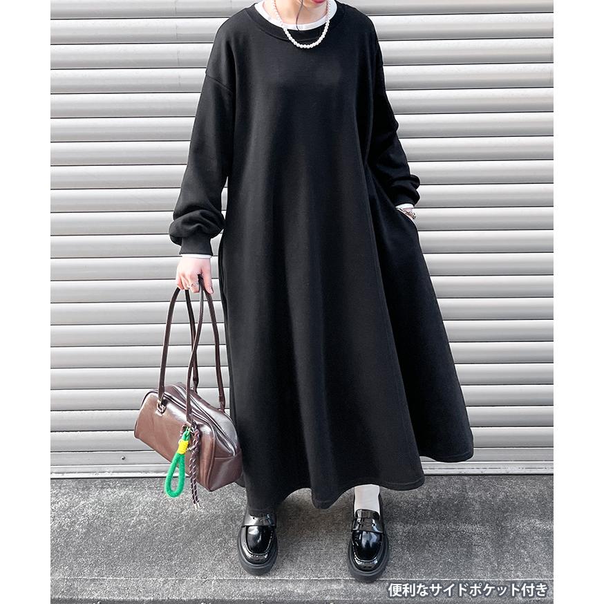 ワンピース レディース 長袖 裏起毛 スウェッ ト 秋 冬 ロング 膝下