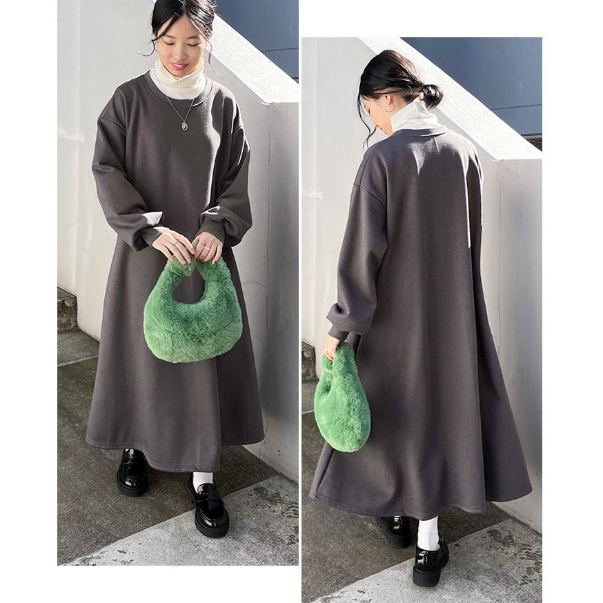 ワンピース レディース 長袖 裏起毛 スウェッ ト 秋 冬 ロング 膝下