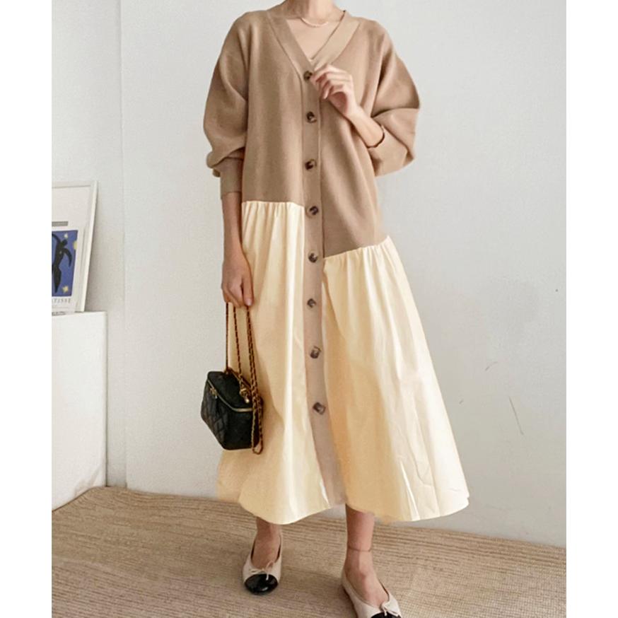 ワンピース レディース カーディガン 秋 春 冬 長袖 ロング きれいめ