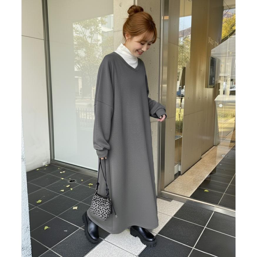 ワンピース レディース ロング マキシ 長袖 秋 薄手 ライトスウェット