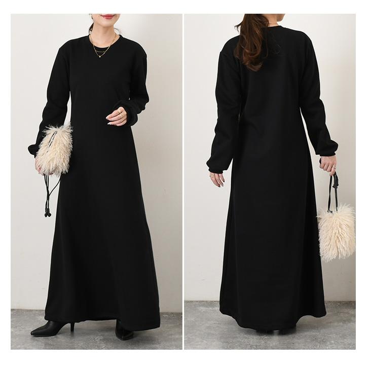 ワンピース レディース マキシ 高身長 ロング 長袖 冬 裏起毛 厚手
