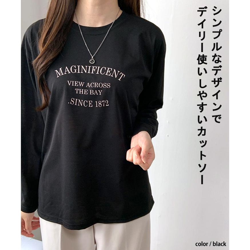 カットソー レディース 長袖 オフィス おしゃれ ロゴ 秋 薄手 カジュアル ゆったり インナー 体型カバー Tシャツ 30代 40代 ポイント消化｜rainbunker｜03