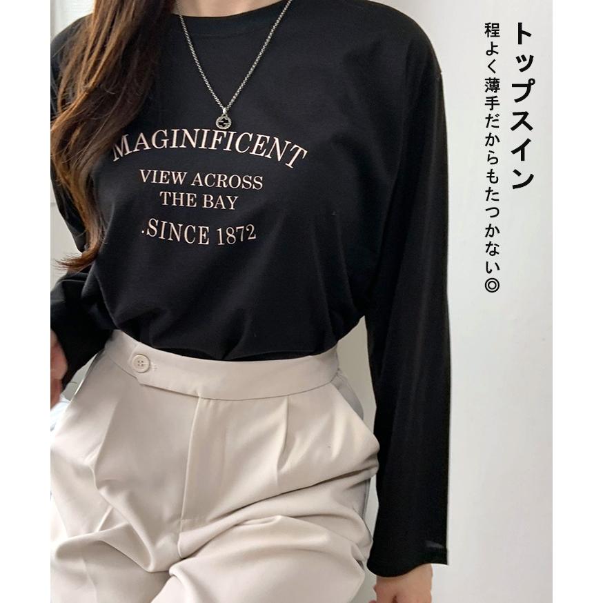 カットソー レディース 長袖 オフィス おしゃれ ロゴ 秋 薄手 カジュアル ゆったり インナー 体型カバー Tシャツ 30代 40代 ポイント消化｜rainbunker｜05