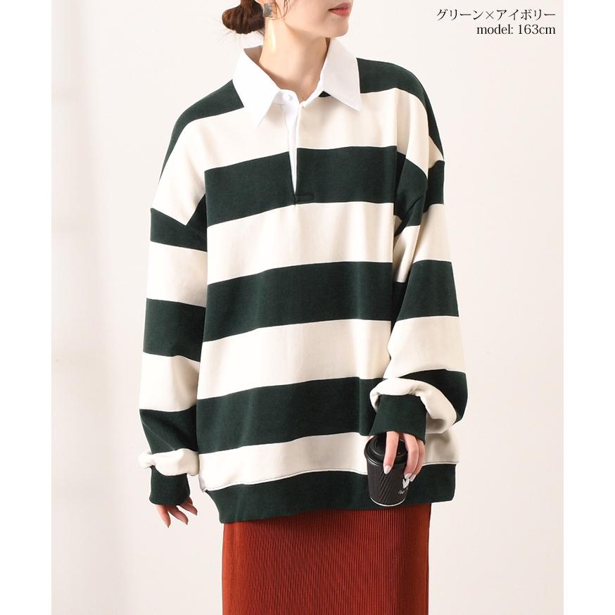 ラガーシャツ レディース 長袖 韓国 ポロシャツ トップス ビッグ  