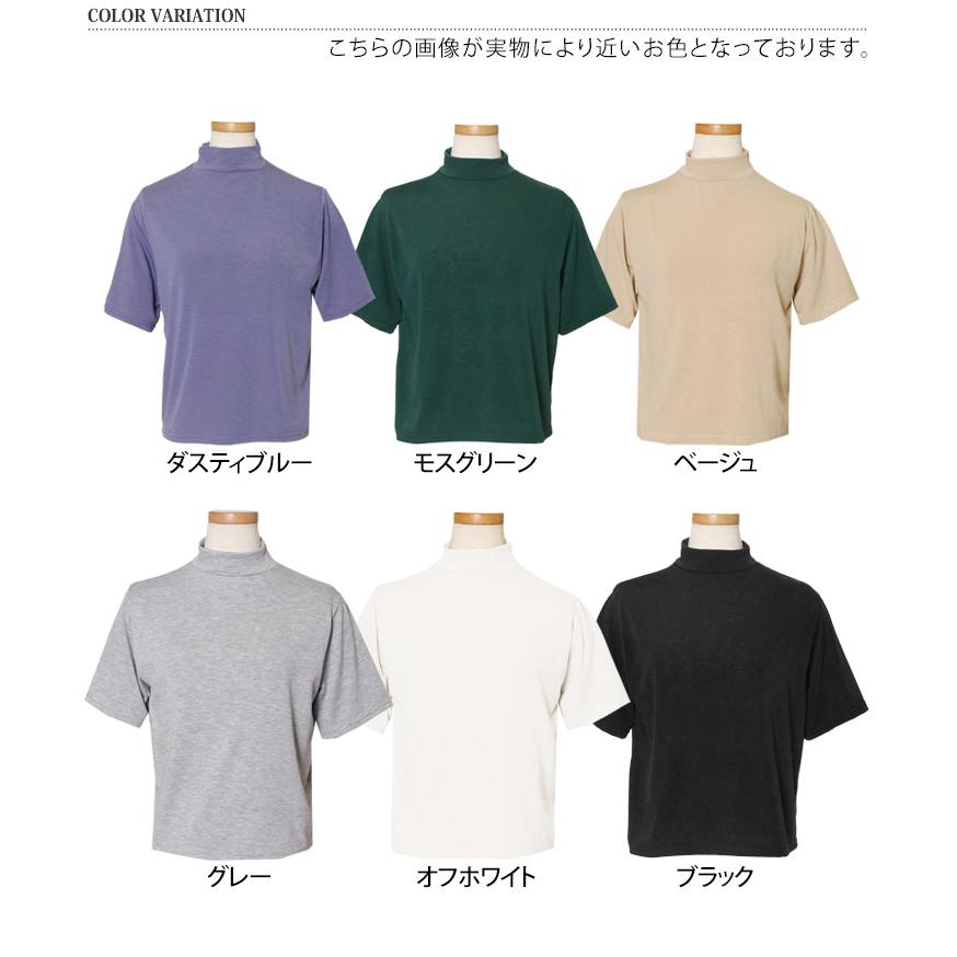 カットソー レディース ハイネック 半袖 春 夏 レーヨン混 トップス