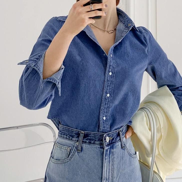 デニムシャツ レディース 薄手 長袖 トップス ケミカル ショート