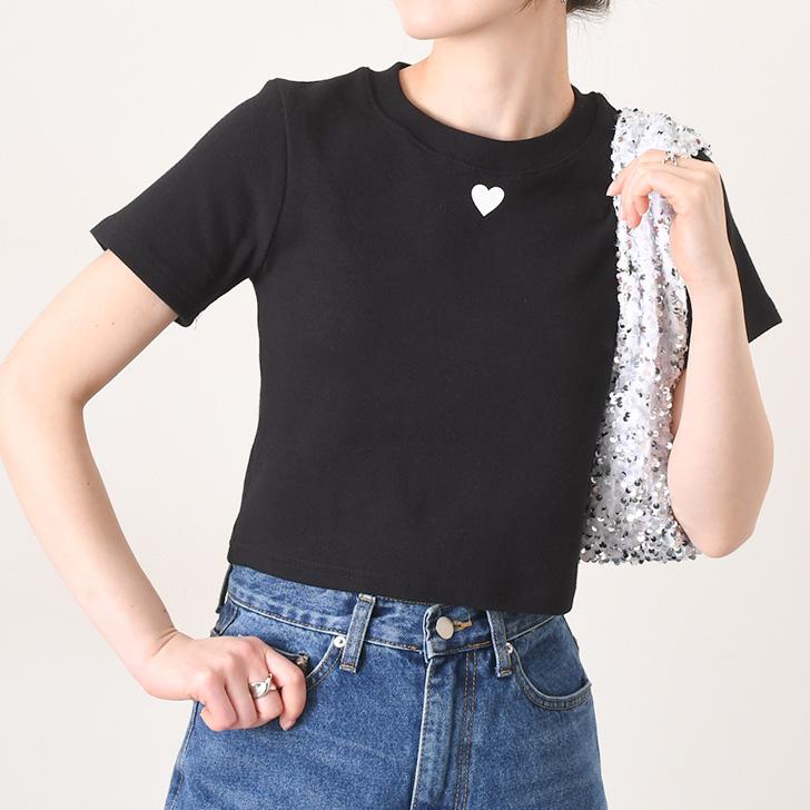 Tシャツ レディース 半袖 綿混 ハート 肉厚 厚手 ヘビーウェイト