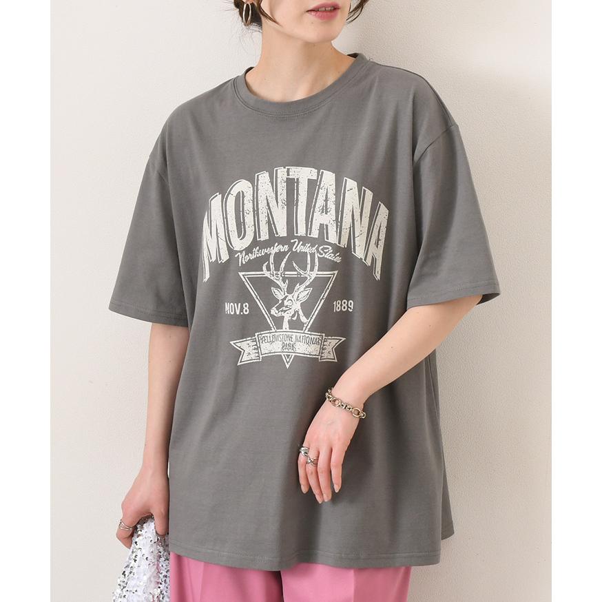 Tシャツ レディース 半袖 綿 トップス カットソー 夏 涼しい カジュアル 鹿 シカ ロゴプリント ゆったり 大きめ ロング丈 体型カバー｜rainbunker｜04