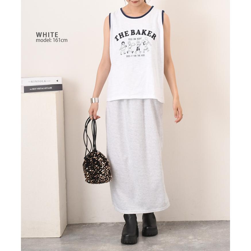 タンクトップ レディース おしゃれ 綿混 スラブ イラスト プリント