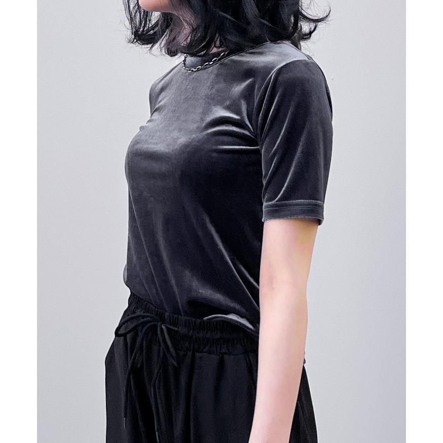 ベロア トップス レディース カットソー Tシャツ 半袖 きれいめ 無地