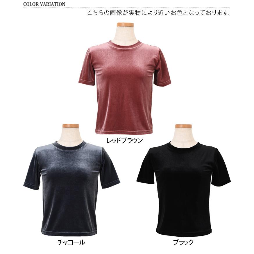 ベロア トップス レディース カットソー Tシャツ 半袖 きれいめ 無地