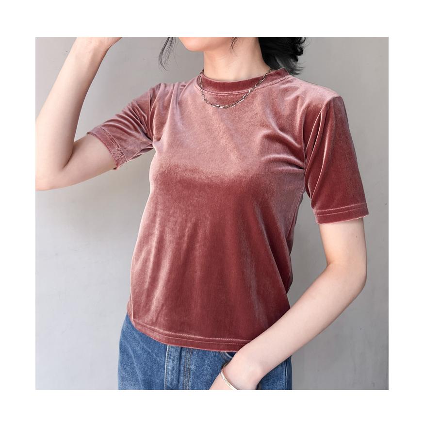 ベロア トップス レディース カットソー Tシャツ 半袖 きれいめ 無地 