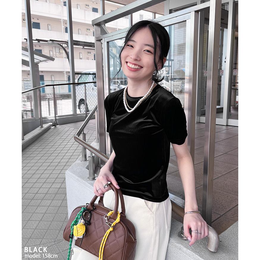 ベロア トップス レディース カットソー Tシャツ 半袖 きれいめ 無地