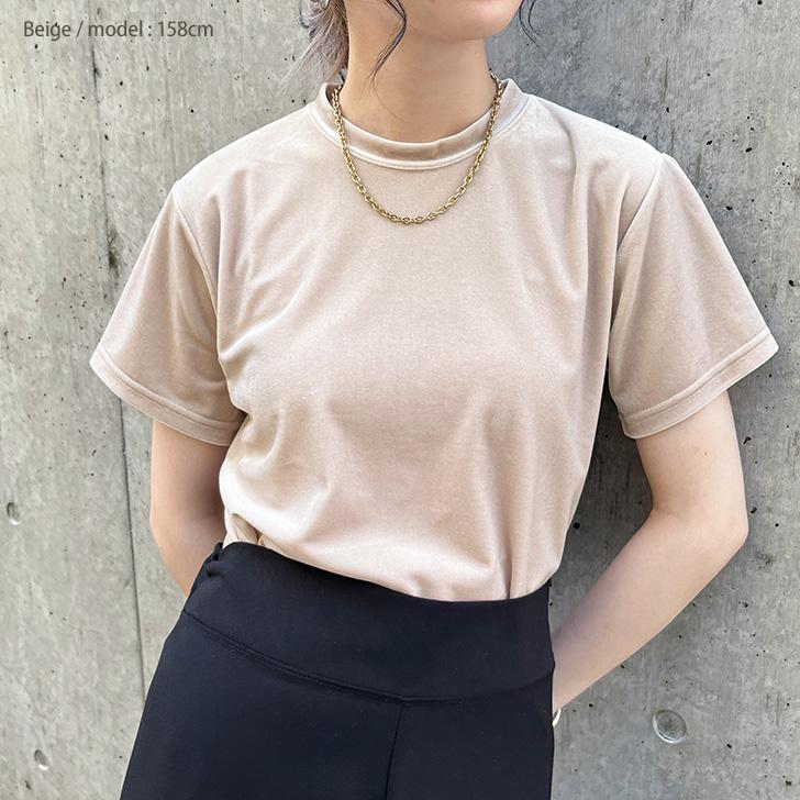 ベロア トップス レディース 半袖 秋 冬 カットソー Tシャツ インナー
