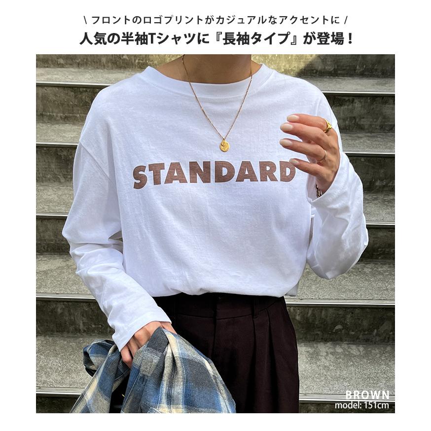 Tシャツ レディース 長袖 綿 コットン カットソー ロンT ロゴ プリント