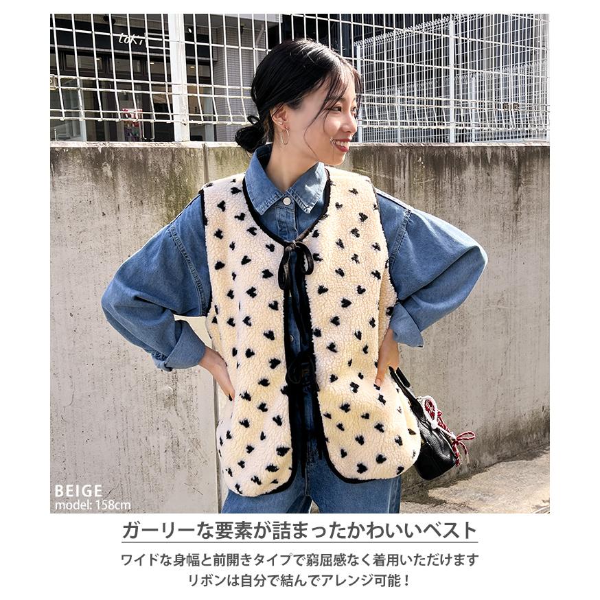 ベスト レディース 秋冬 ボア 裏キルティング ジレ 前開き トップス