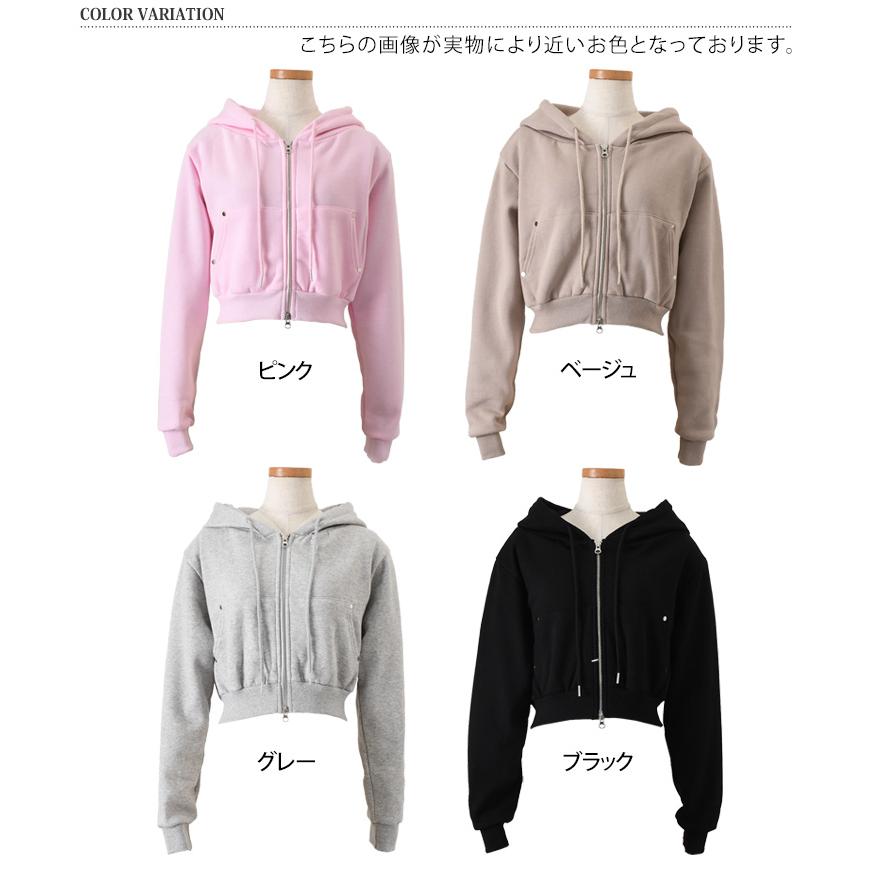 パーカー レディース ジップ 秋冬 長袖 裏起毛 スウェット ショート丈