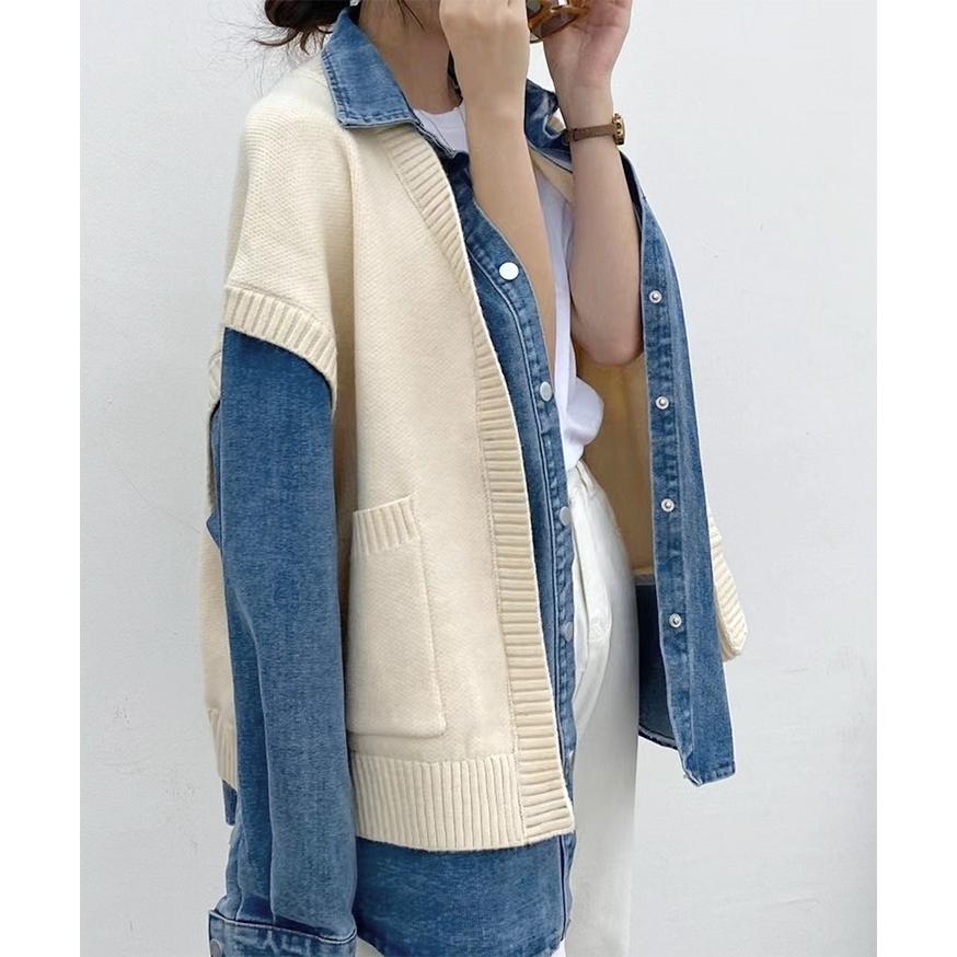 デニムジャケット ニットベスト レディース ドッキング トップス