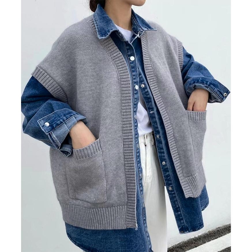 デニムジャケット ニットベスト レディース ドッキング トップス