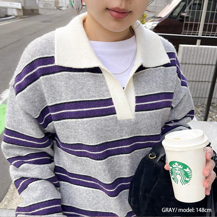 ニット セーター ラガーシャツ風 ポロニット レディース 厚手 秋 冬