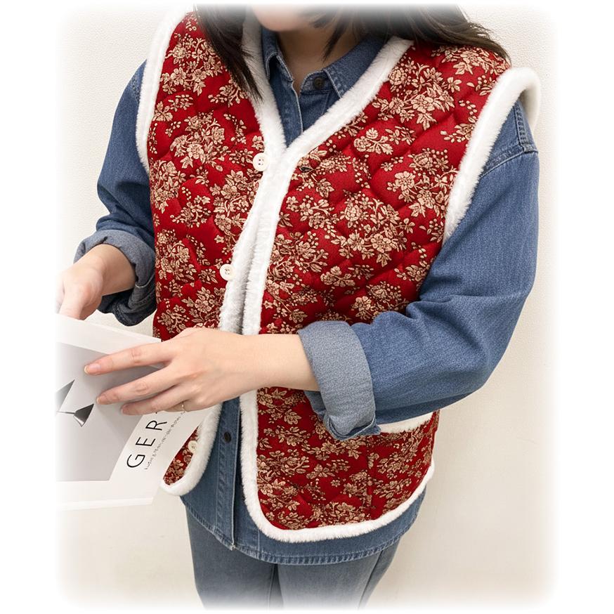 ハルモニチョッキ ベスト レディース 冬 秋 前開き 裏起毛 中綿