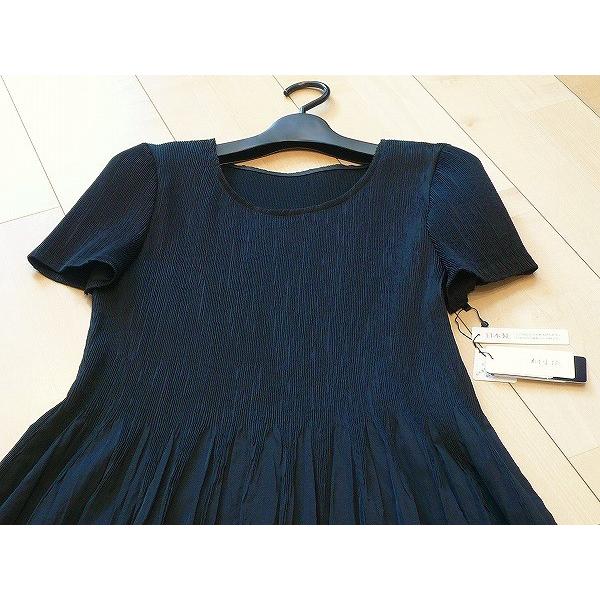 新品 9074 M 桐生織 日本製 プリーツ ワンピース 黒 春夏秋 レディース