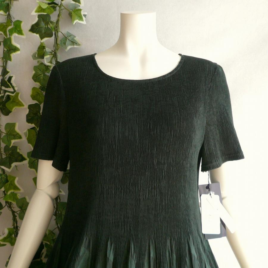 新品 a241 L 日本製 桐生織 プリーツ ワンピース グリーン系 幾何学 春夏 レディース 綿混 ペチコート 高級 上質 50代 60代 70代の画像