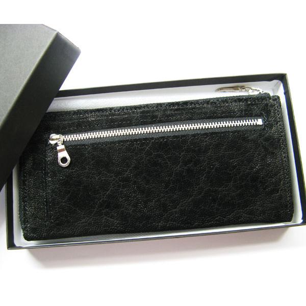 象皮 象革財布 エレファント 長財布 2方ラウンドファスナー ブラック-