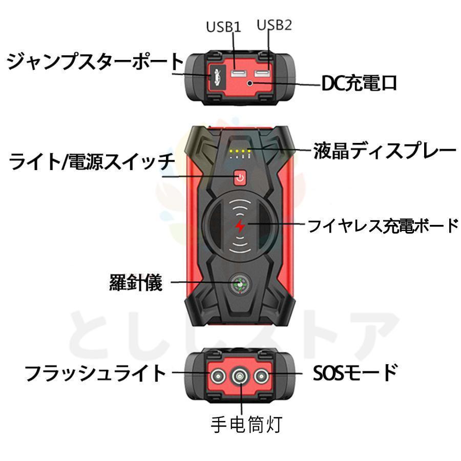 ジャンプスターター 日本製 12V車用エンジンスターター 39800mAh大容量 ポータブル スマホ急速充電器/ブースターケーブル 緊急ライト 安全保護機能 日本語説明書｜raise-shops｜12