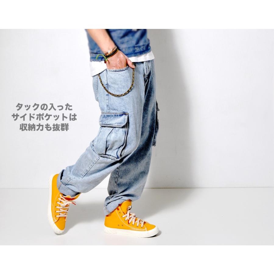 全品送料無料 ワイドカーゴ デニムパンツ メンズ ロゴ入り ジーンズ
