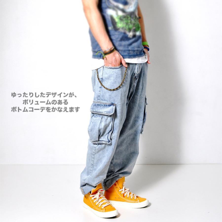 全品送料無料 ワイドカーゴ デニムパンツ メンズ ロゴ入り ジーンズ