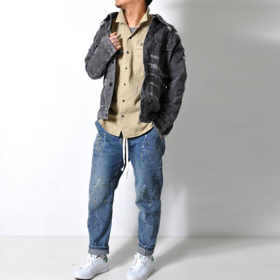 全品送料無料 数量限定 ペイントデニムパンツ メンズ ワイドパンツ