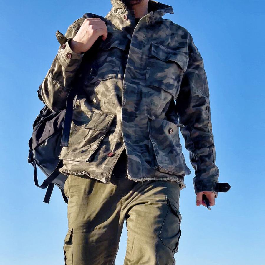 全品送料無料 数量限定 ストレッチ迷彩ジャケット メンズ ヴィンテージ ミリタリー カモフラ柄 ゆったり T608 M便 T608 Raisenseショップ 通販 Yahoo ショッピング