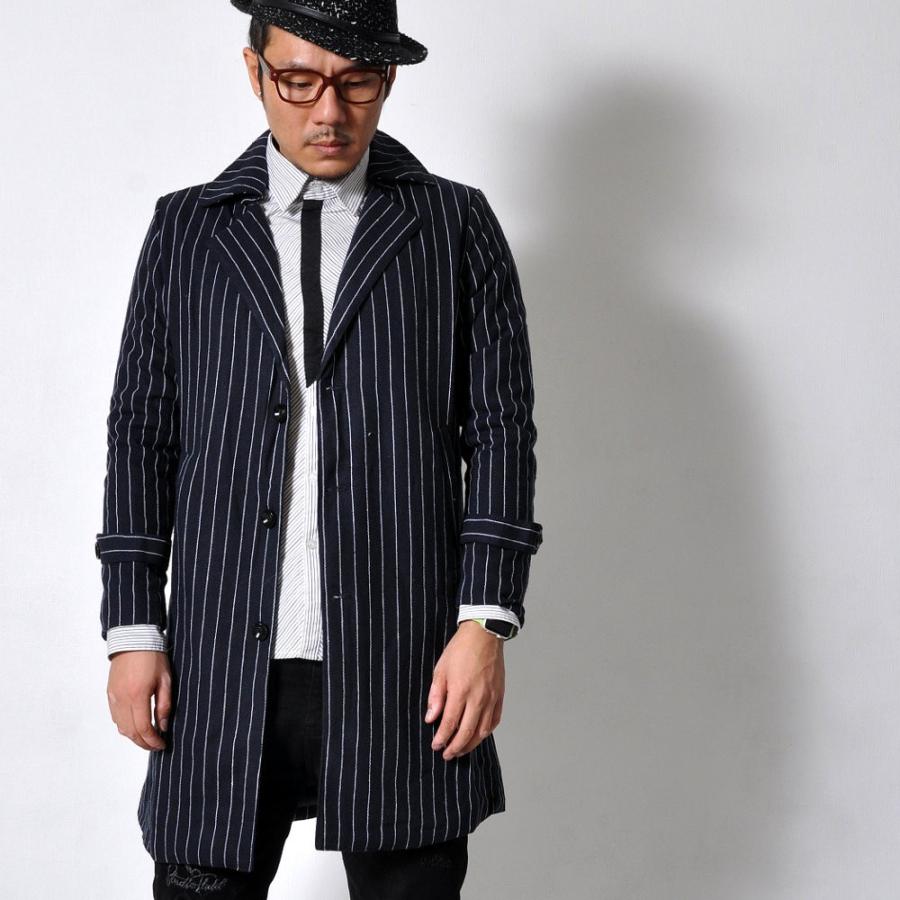 ブラックチェスターコート ストライプ装飾 全品送料無料 tsb 【ラスト1】 ストライプ チェスターコート メンズ